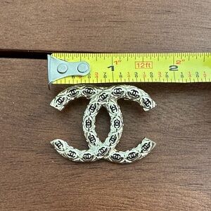 CHANEL upcycled Silver and Black Logo Brooch